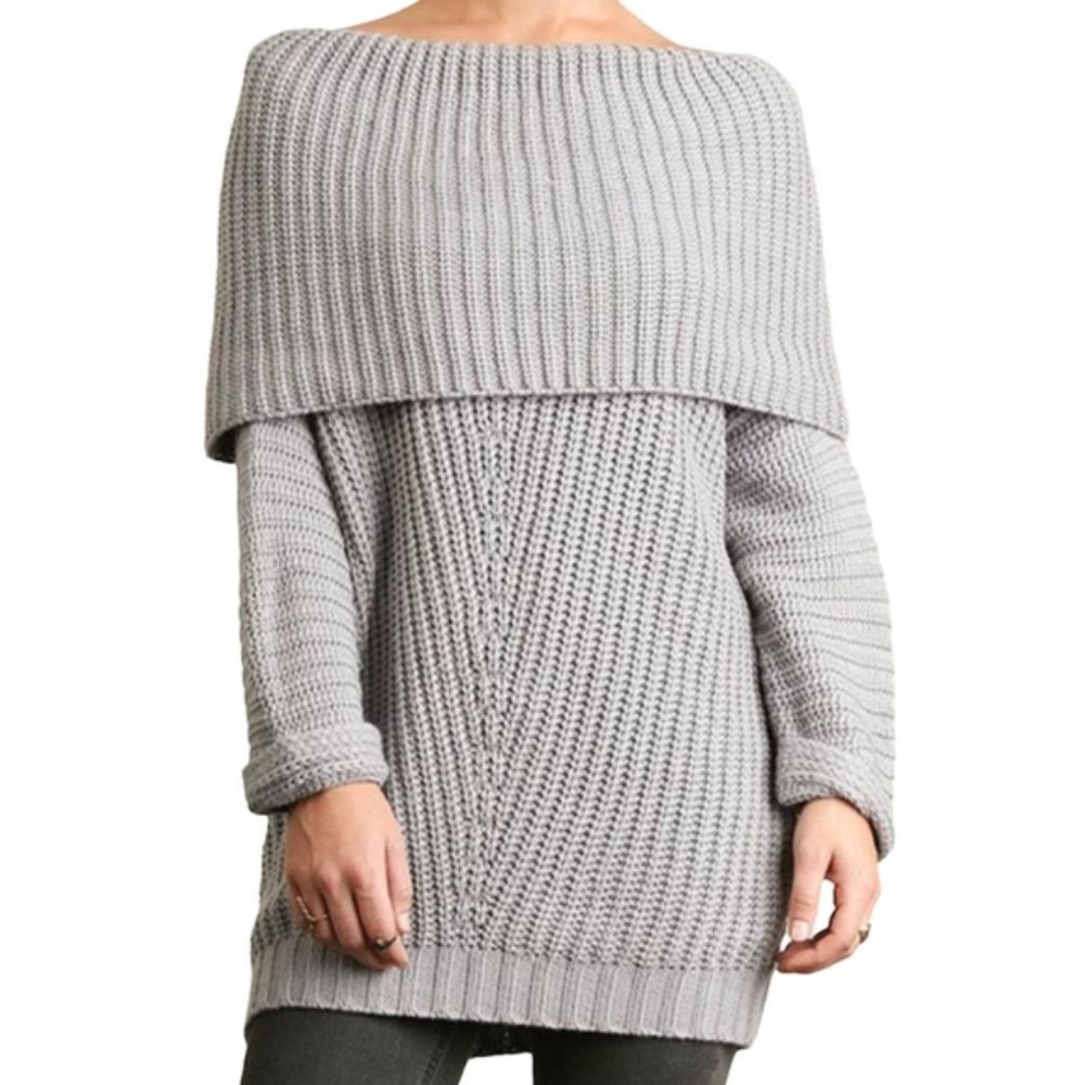 Umgee Cream Ivory Colored Chunky Knit Cowl Neck Sweater Small